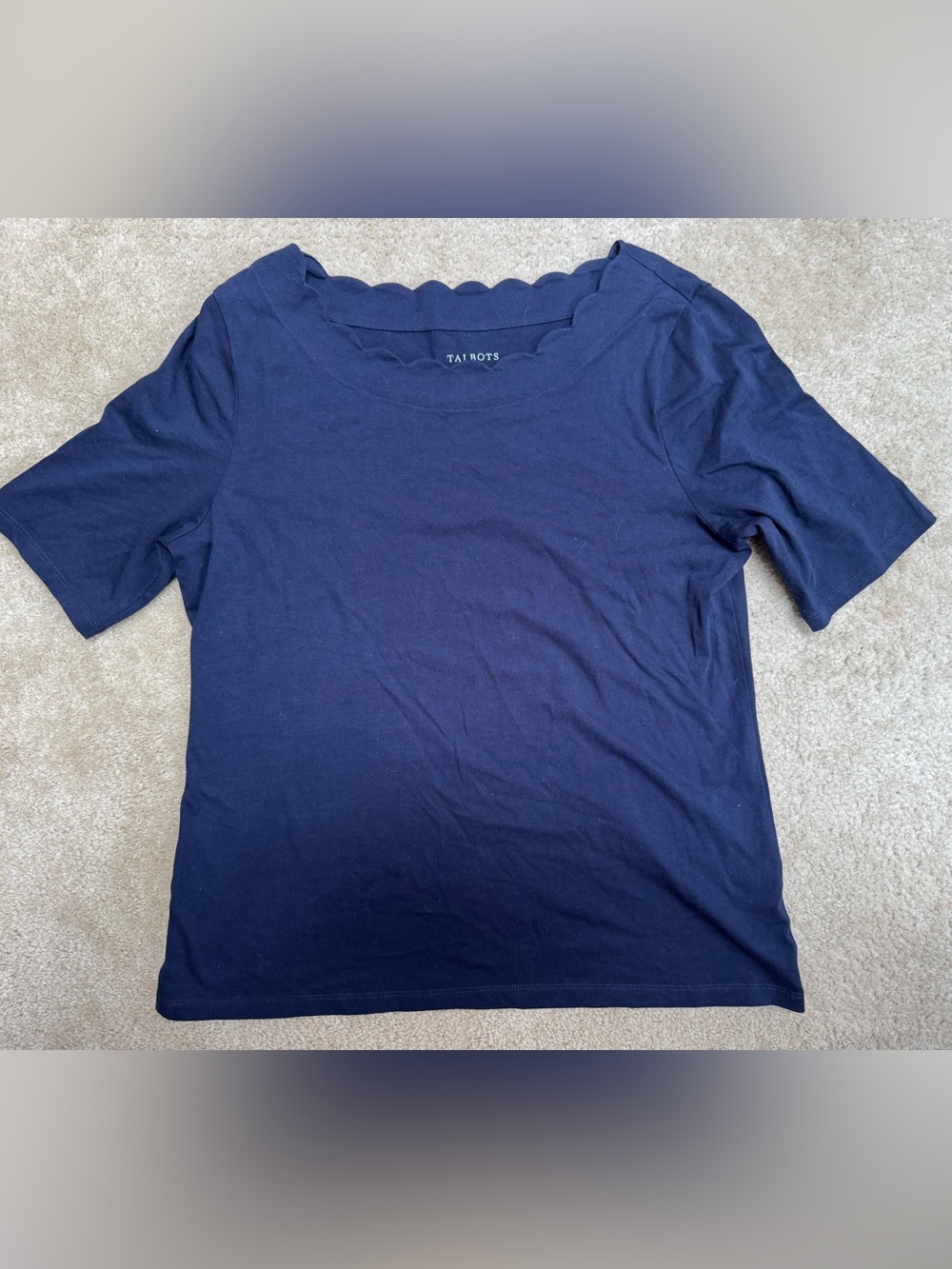 Talbots Sz L Navy Blue Pima Cotton Tee - Classic Short Sleeve